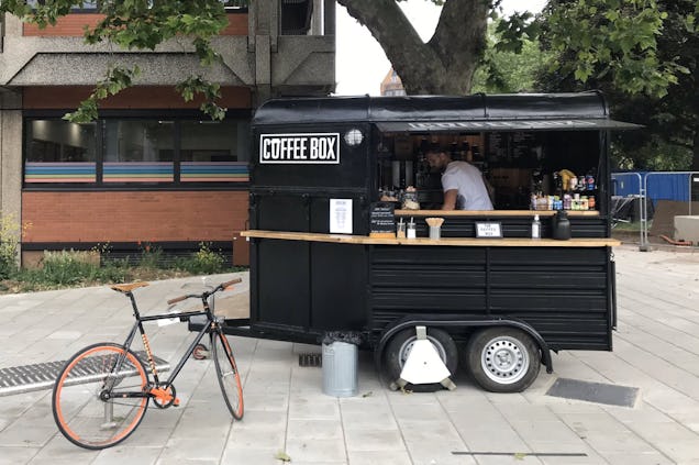Coffee box set in a converted horse box