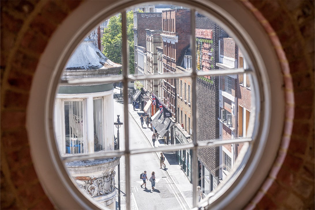 Porthole feature windows at Runway East Wardour Street