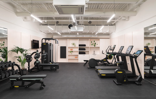 A photo of LABS private gym, free weights and treadmills