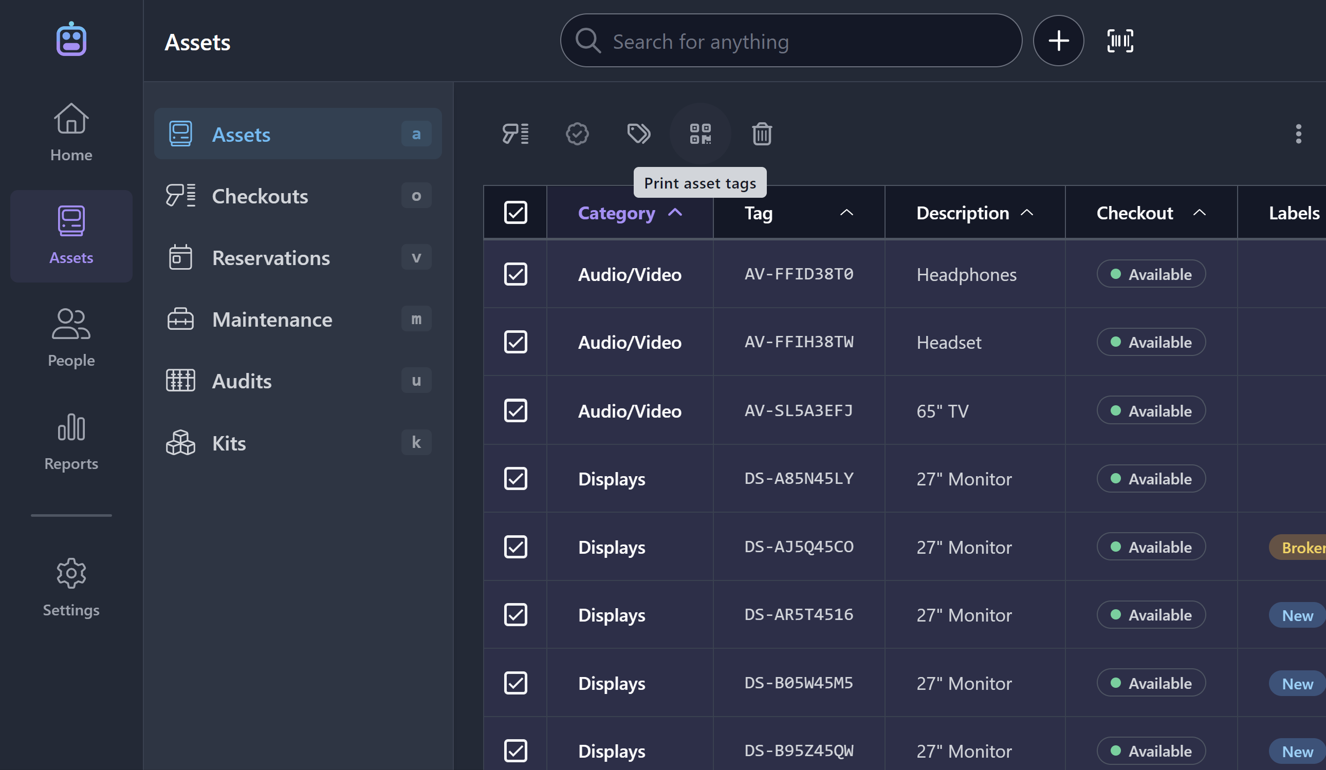 Print asset tags