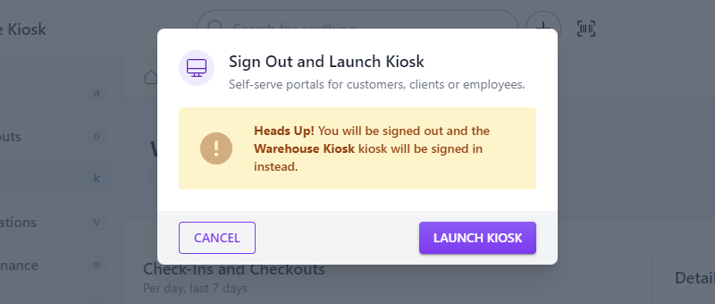 Launch kiosk dialog