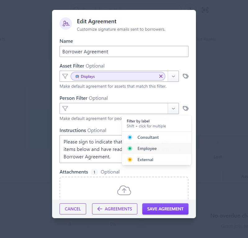 Agreement filters