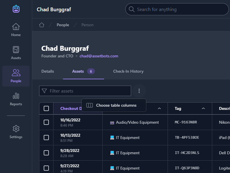 Customize person asset list columns