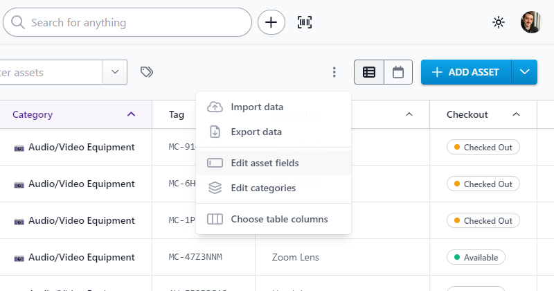 Edit asset fields