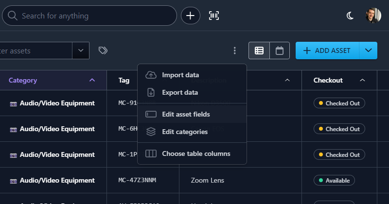 Edit asset fields