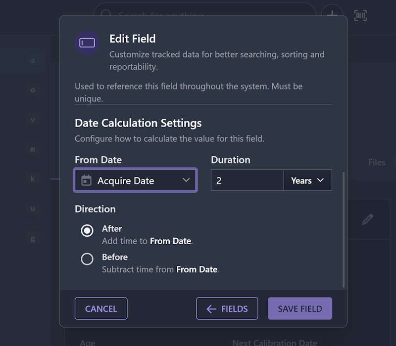 Relative date field setup