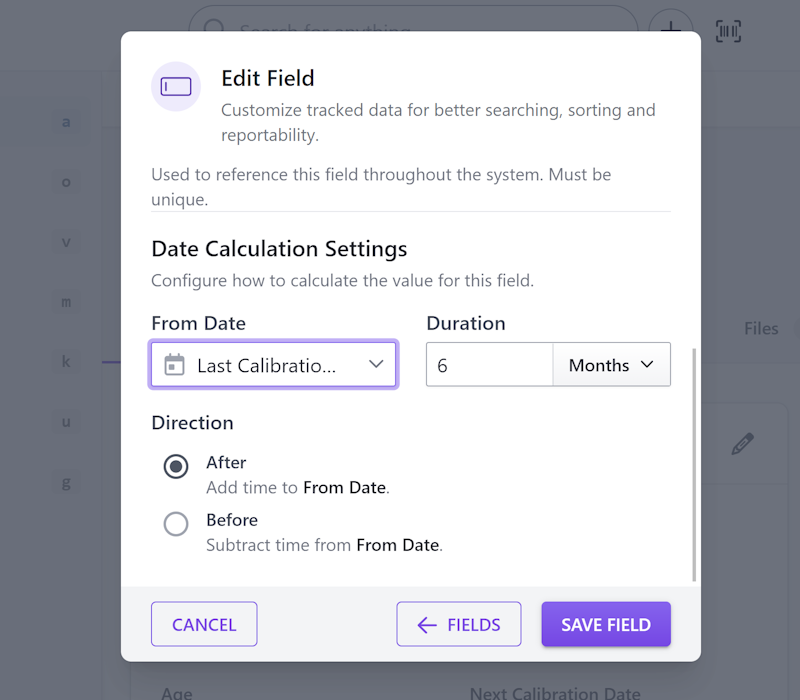 Relative date field setup