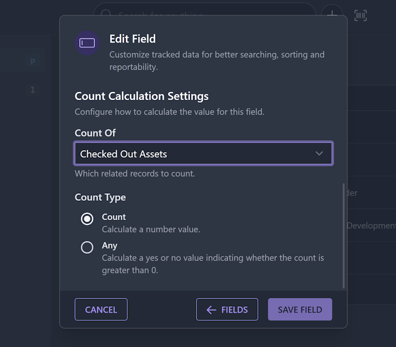 Count field setup