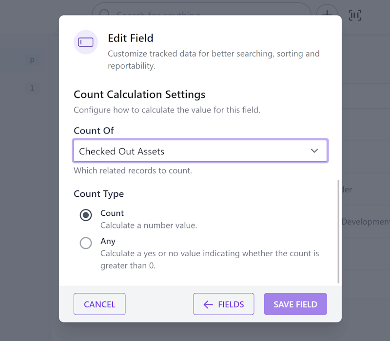 Count field setup