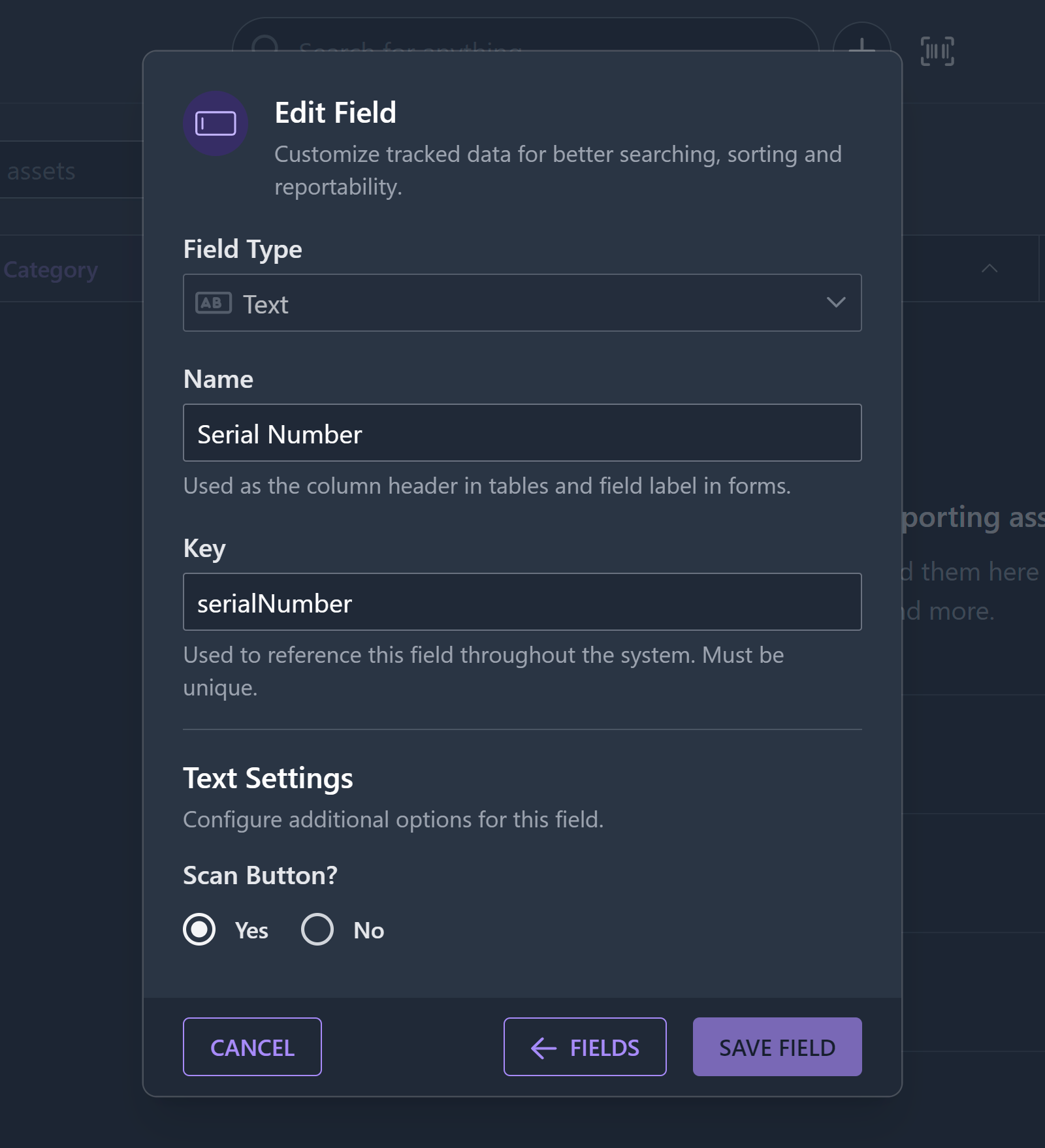Field editor with scan button