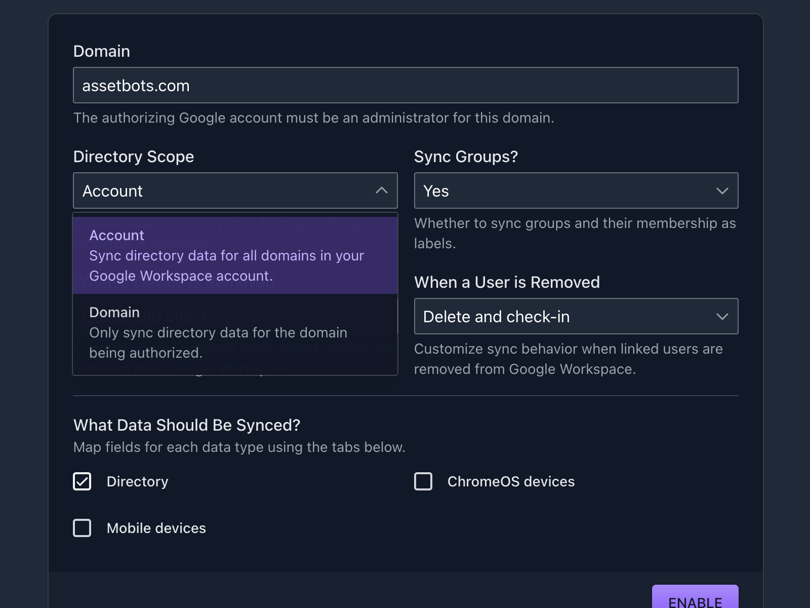 Account directory scope