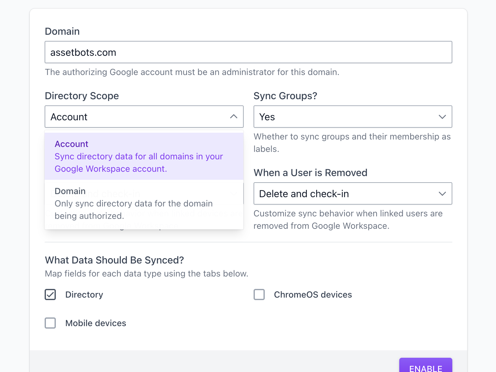Account directory scope