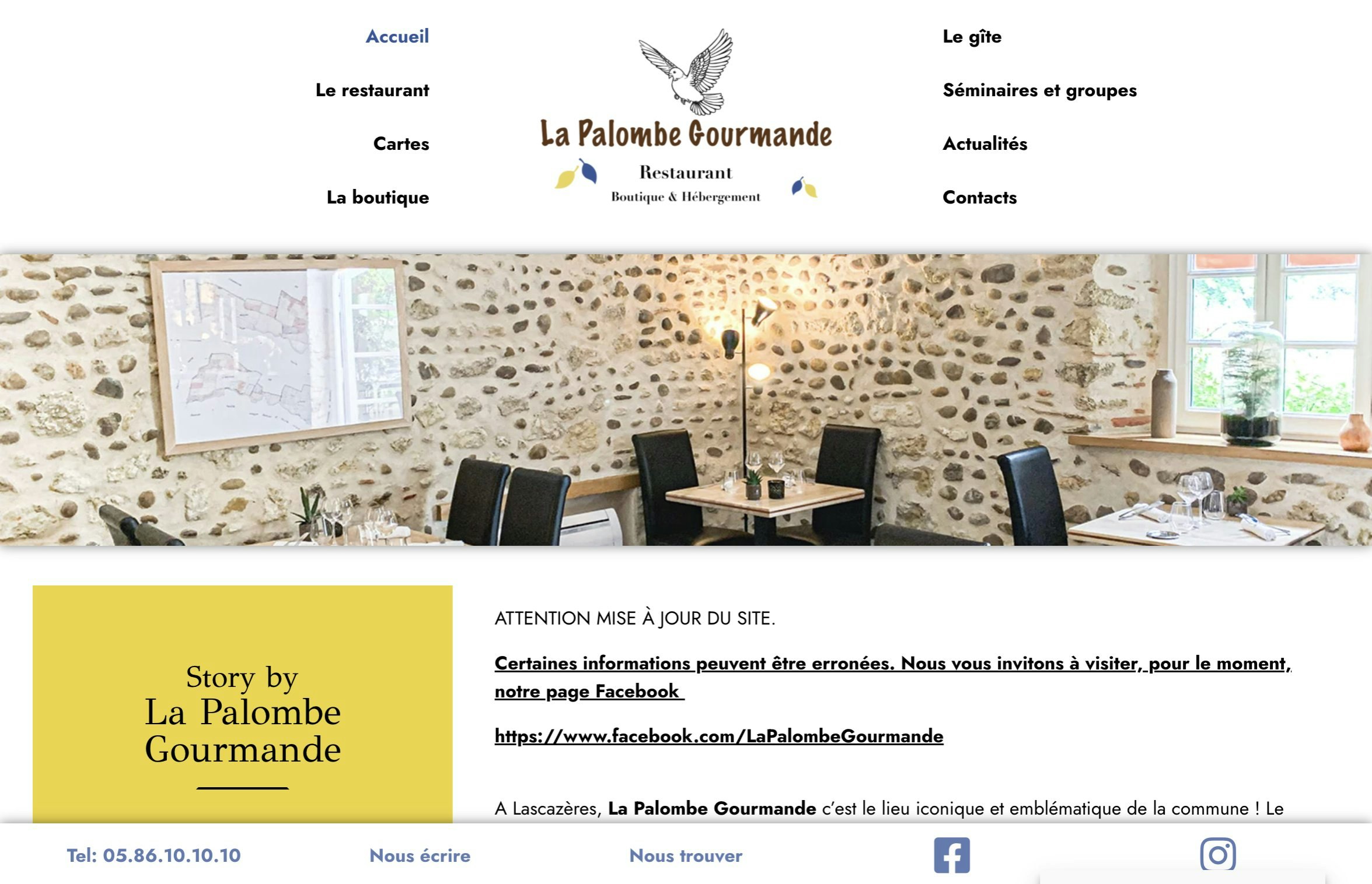 Création du site du restaurant et gîte La Palombe Gourmande à lascazères