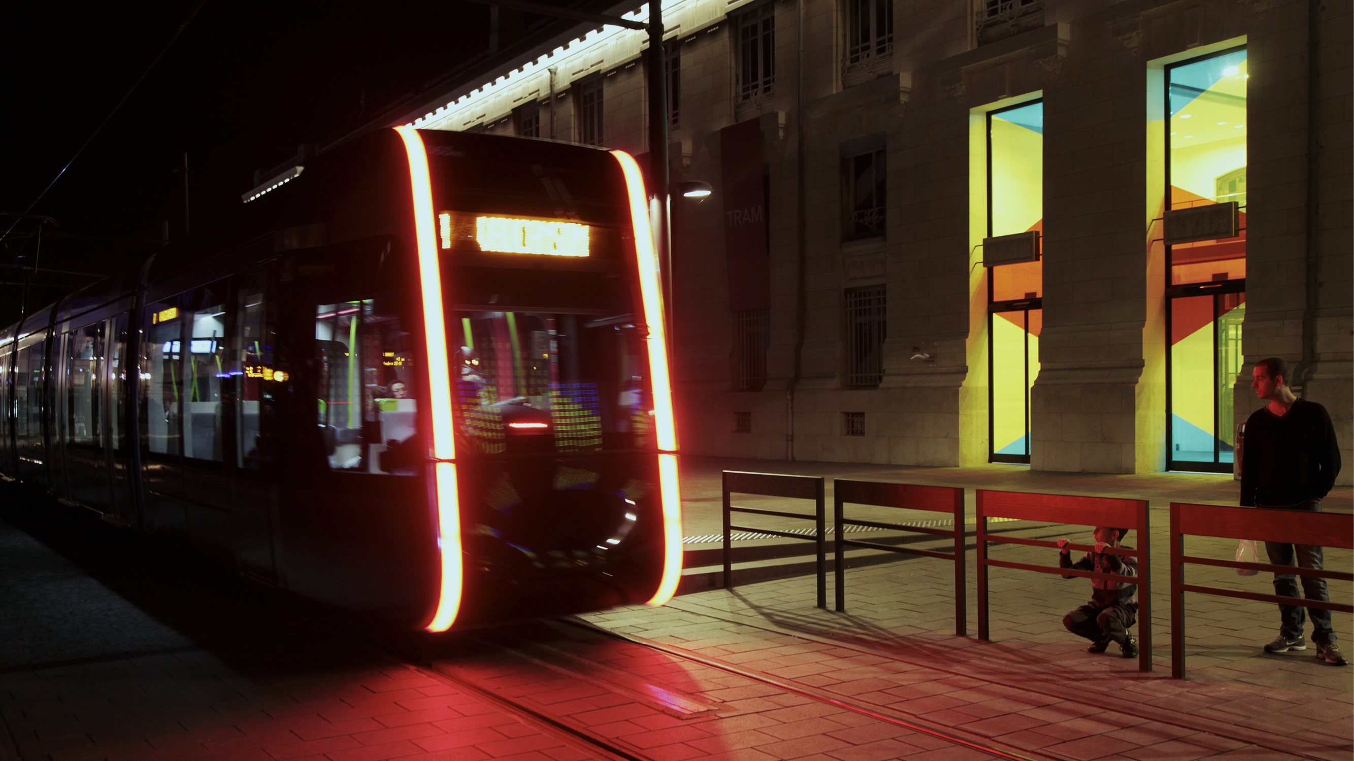 the tram at night