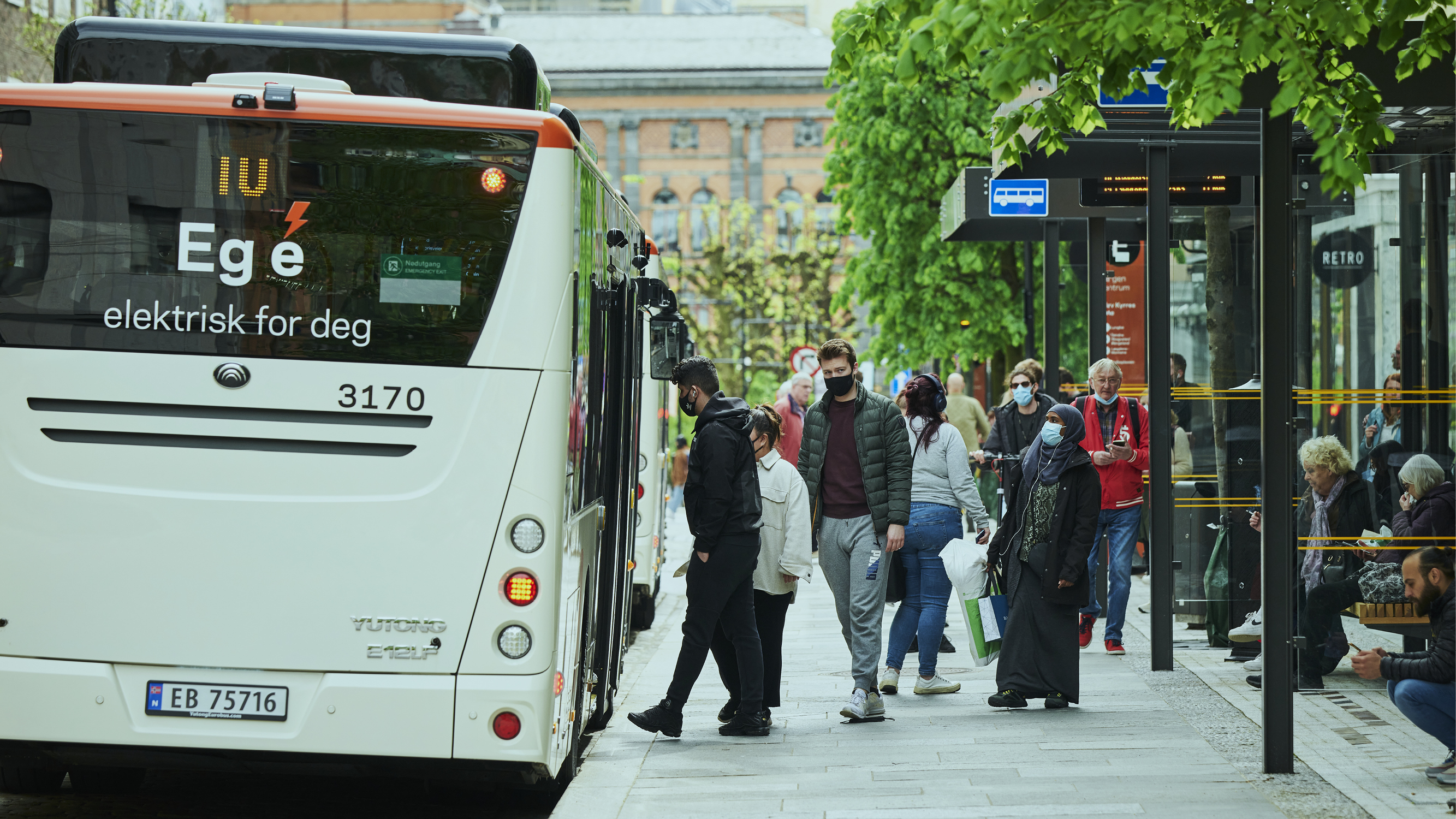 Bus station in Bergen with Eg e elektrisk for deg