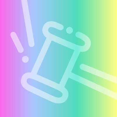 Iconography of a hammer on a rainbow background