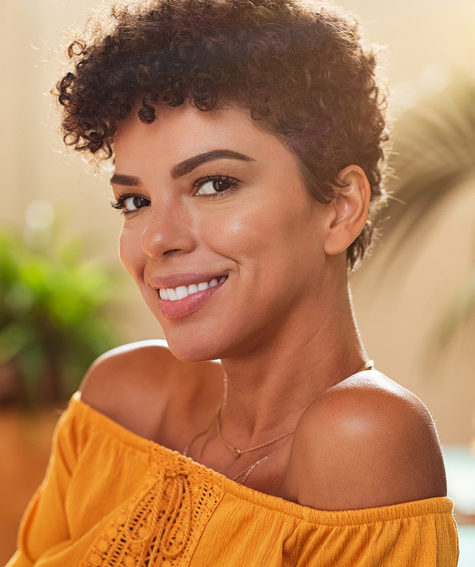 woman with short curly hair