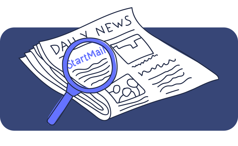 illustration of a newspaper and a magnifying glass foccussing on StartMail