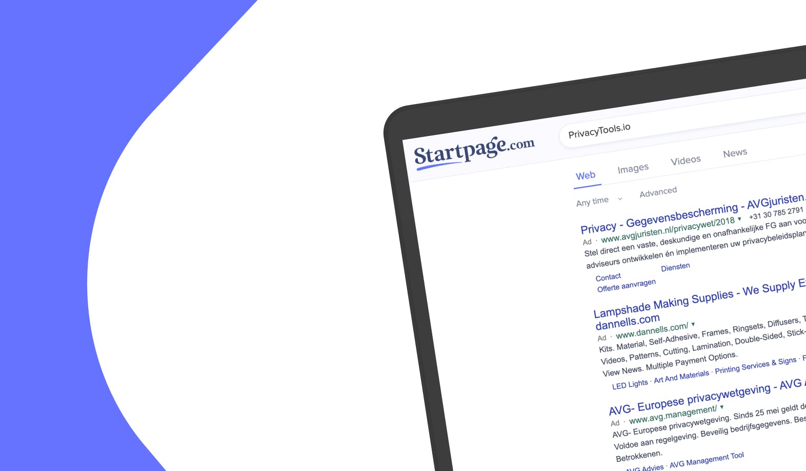 blogpost-image of a laptop displaying the StartPage website displaying a PrivacyTools.io search