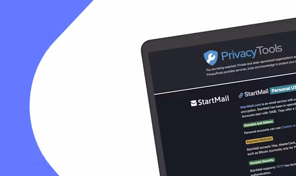 blogpost-image of a laptop displaying the PrivacyTools website mentioing StartMail