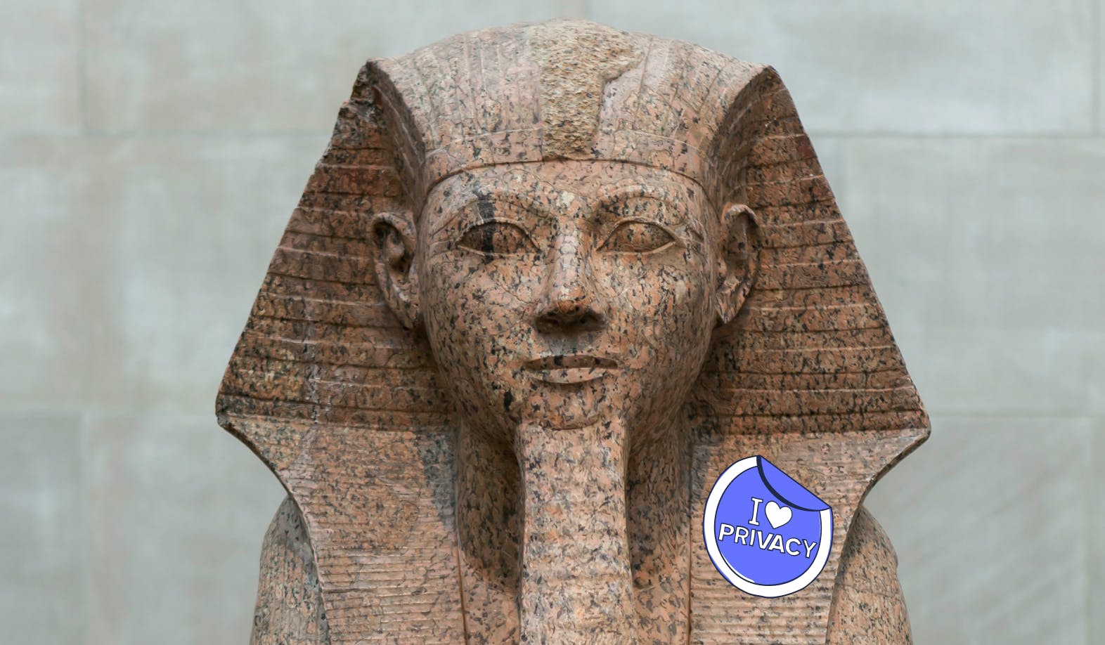 blogpost-image of the Egyptian statue of the great Sphinx of Giza with an 'I love privacy' sticker