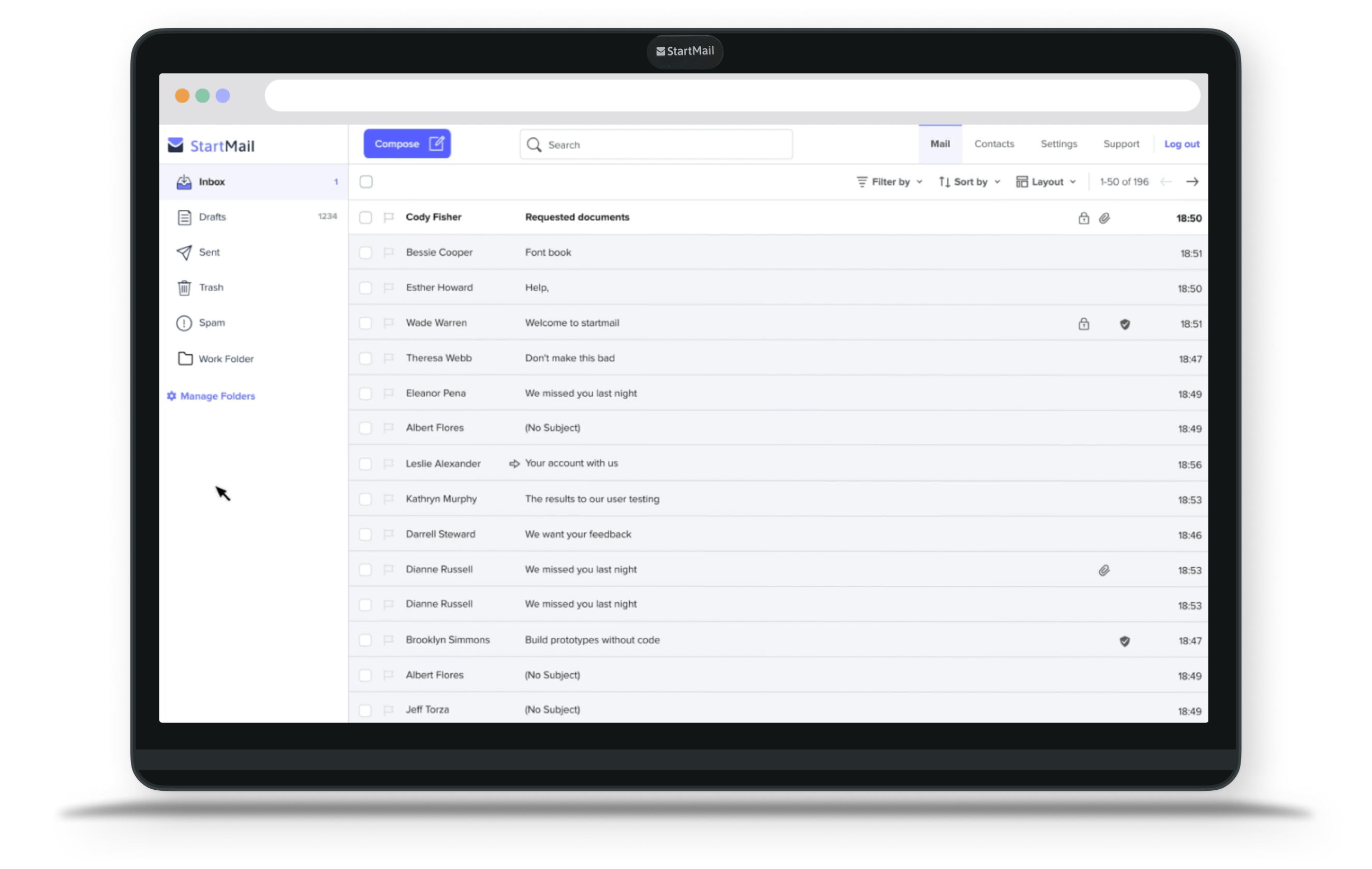 StartMail slick and modern interface of an inbox