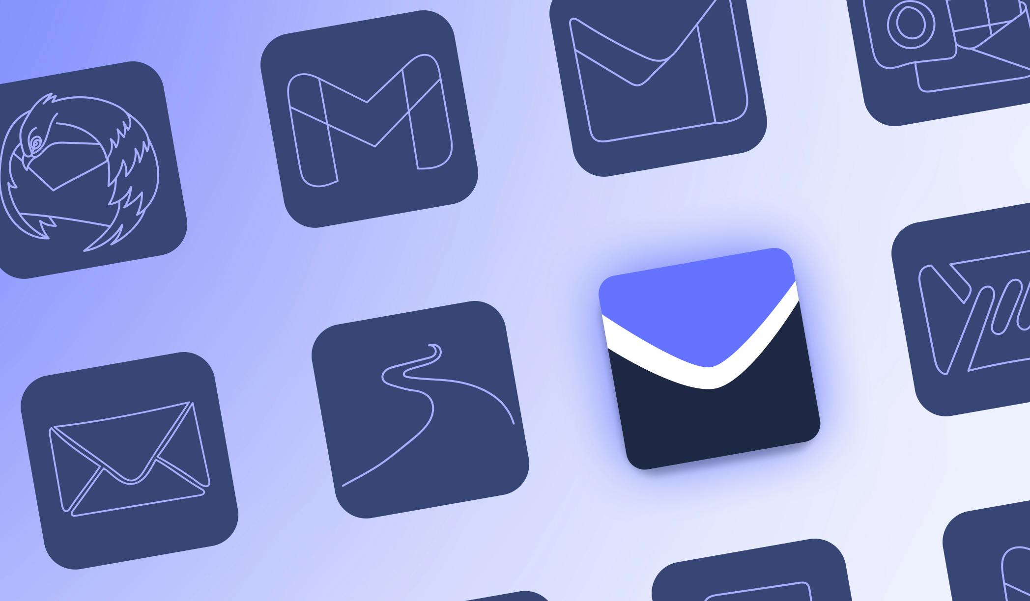 Blogpost image of about 8 app like squares of different illustrated logos from email providers, such as Thunderbird, Gmail, Proton, Outlook, Apple Mail, Tutanota, Mailfence and StartMail. The StartMail logo stands out from the rest
