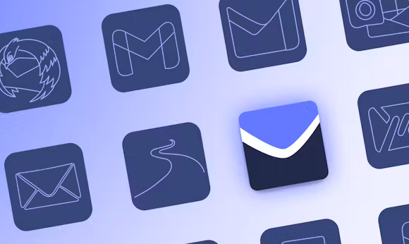 Blogpost image of about 8 app like squares of different illustrated logos from email providers, such as Thunderbird, Gmail, Proton, Outlook, Apple Mail, Tutanota, Mailfence and StartMail. The StartMail logo stands out from the rest
