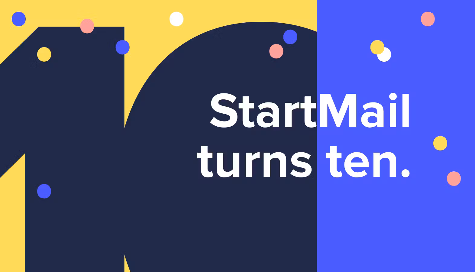Confetti and the number ten. Also the copy "StartMail turns ten."