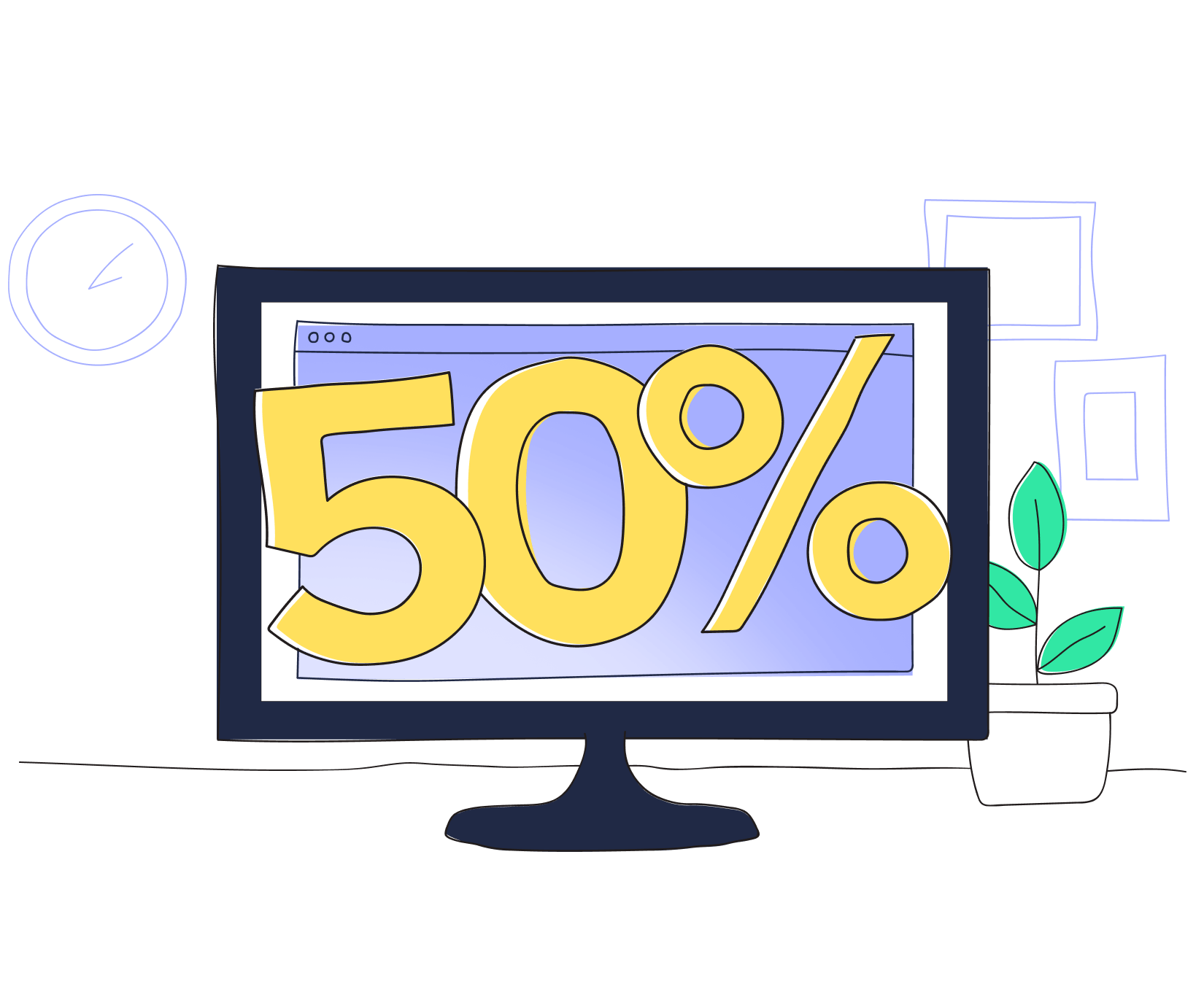 Illustration of a desktop displaying 50%