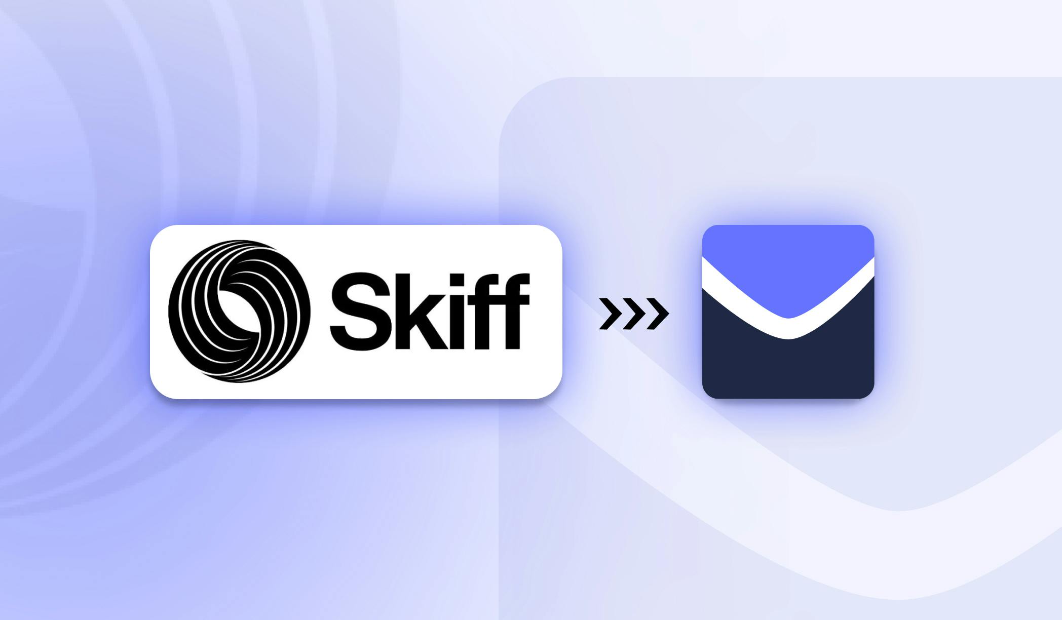 Blogpost image of the Skiff logo pointing to the StartMail logo, inviting Skiff users to migrate to StartMail
