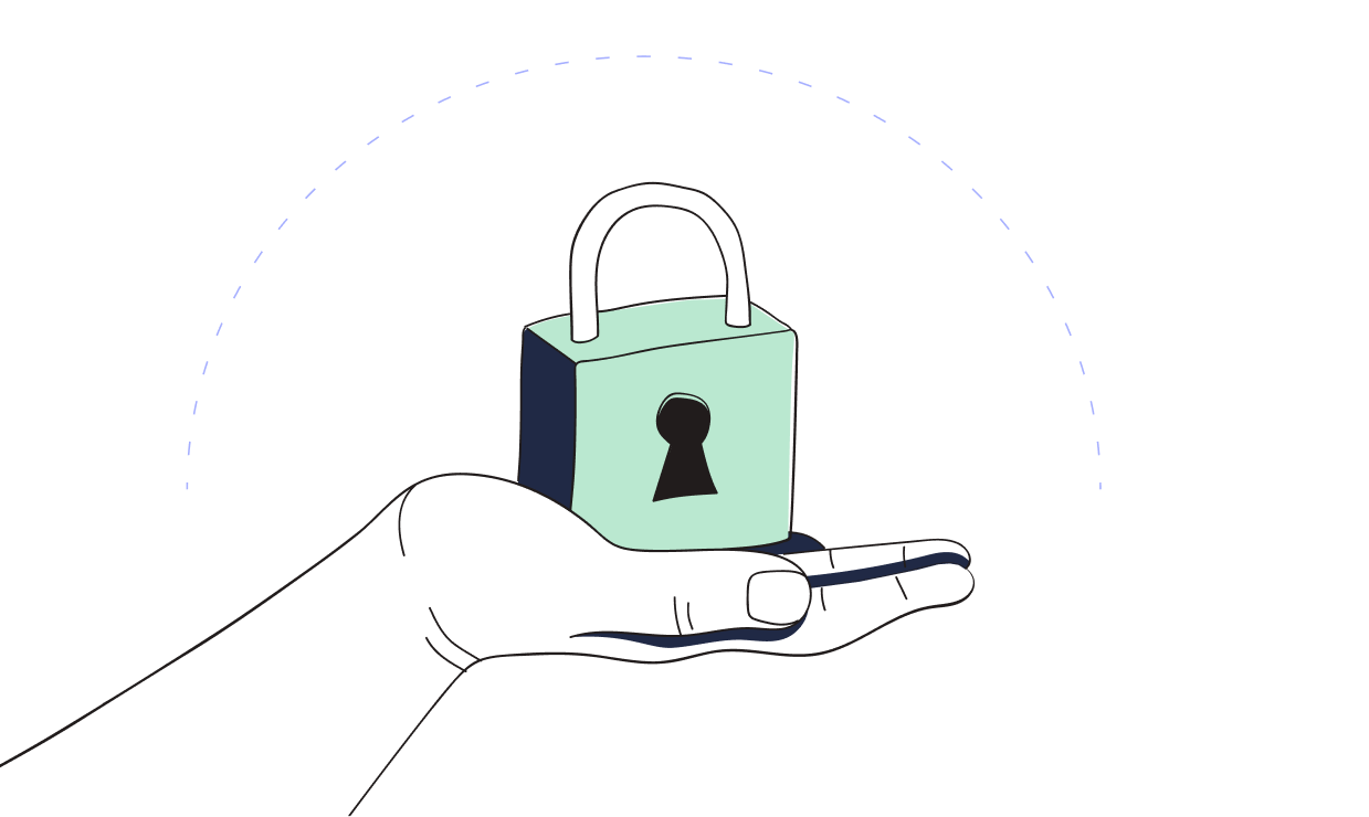 A StartMail illustration of a hand holding a privacy lock