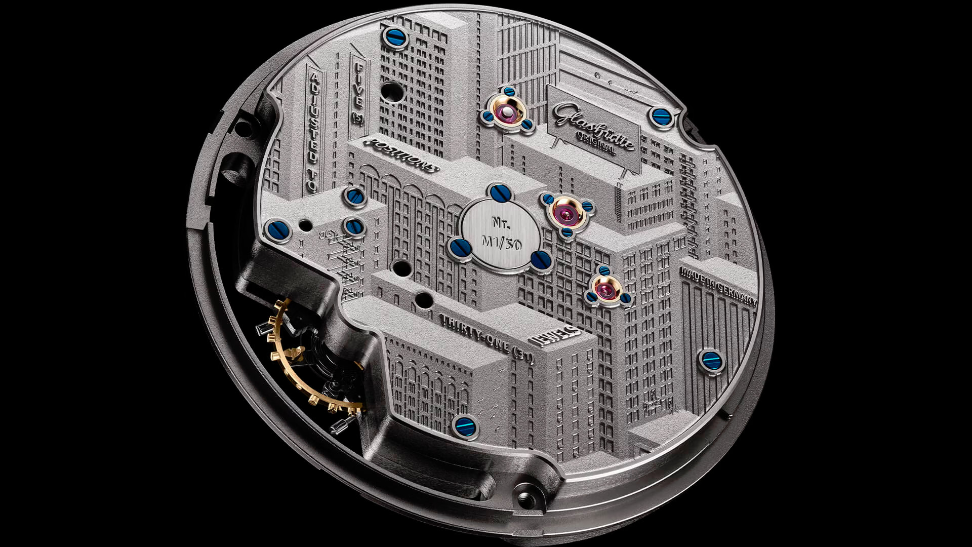 Newsbildergalerie Glashütte Original PanoInverse Uhrwerk von hinten mit "Skyline-Gravur"