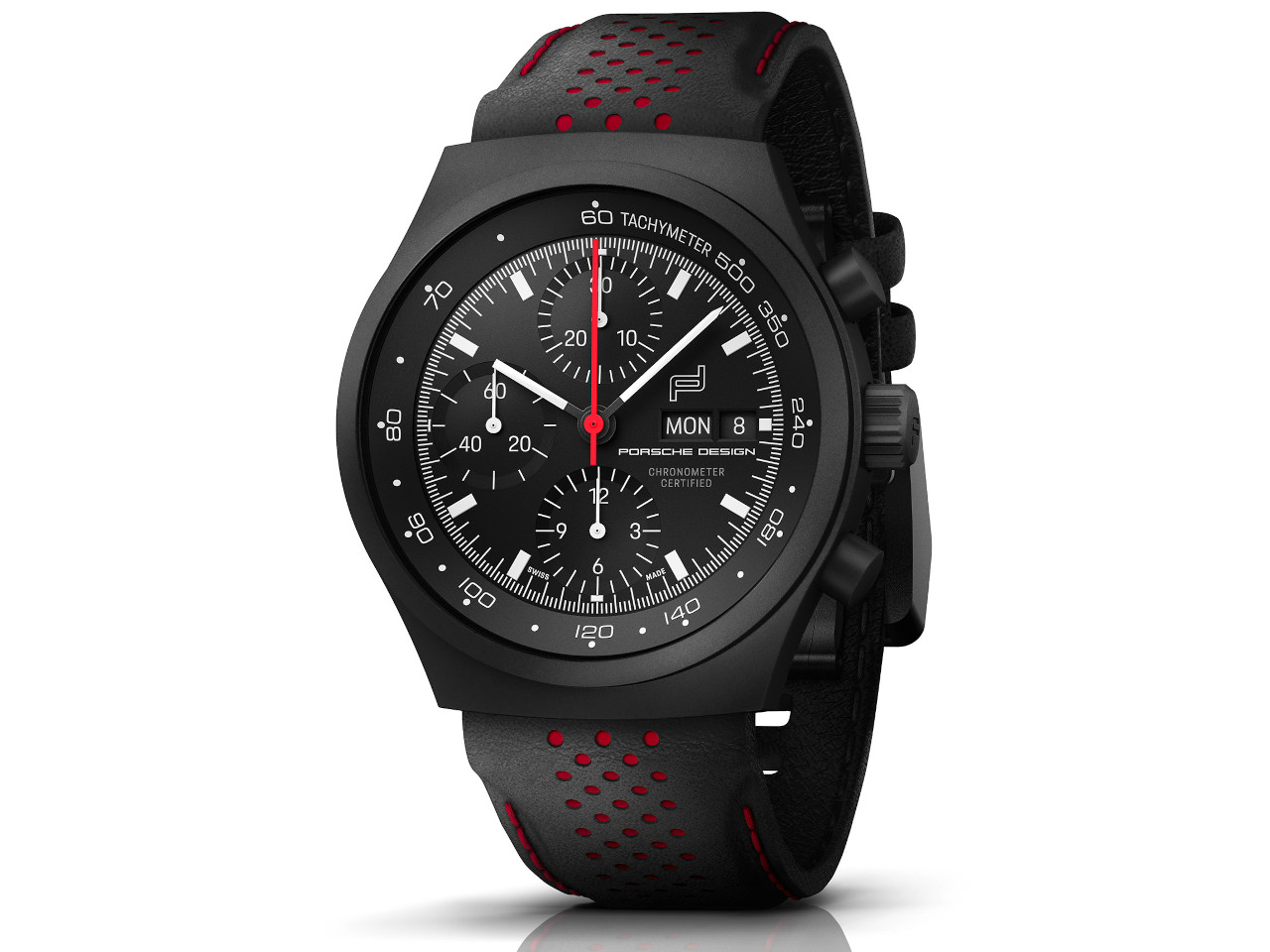 Porsche Design Ennstal Classic mit schwarz-rotem Lederband