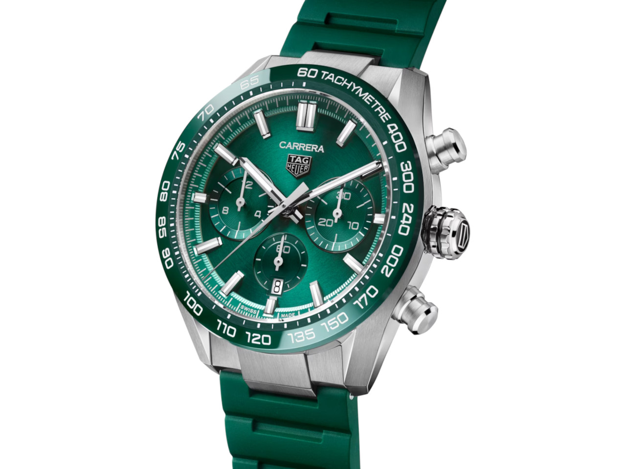 TAG Heuer Carrera Chronograph mit grünem Zifferblatt und grünem Kautschukband