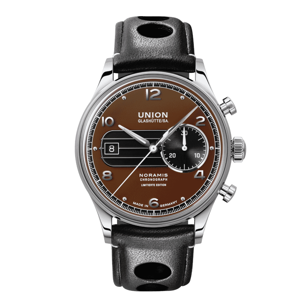 Union Sachsen Classic Edition 2023 - Modell mit schwarzem Lederband vor weißem Hintergrund