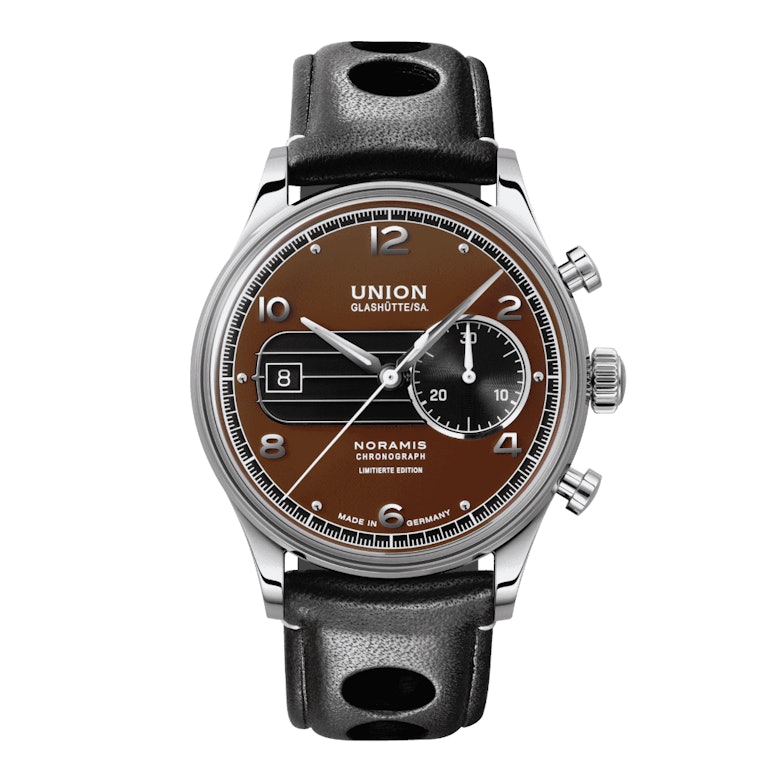 Union Sachsen Classic Edition 2023 - Modell mit schwarzem Lederband vor weißem Hintergrund