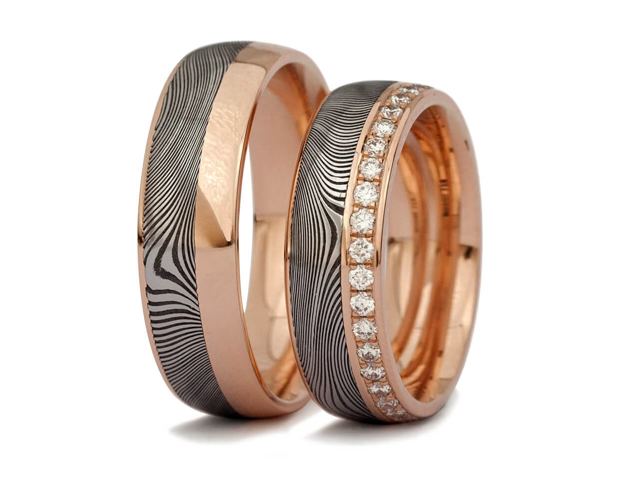 Wagebundt Trauringpaar Damaszenerstahl