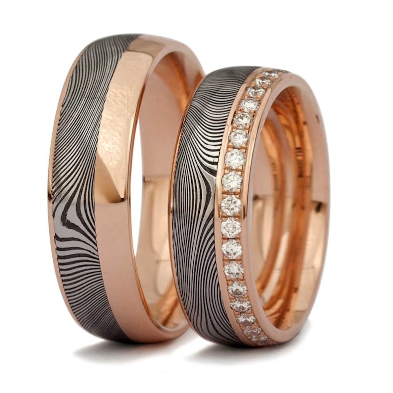 Wagebundt Trauringpaar Damaszenerstahl