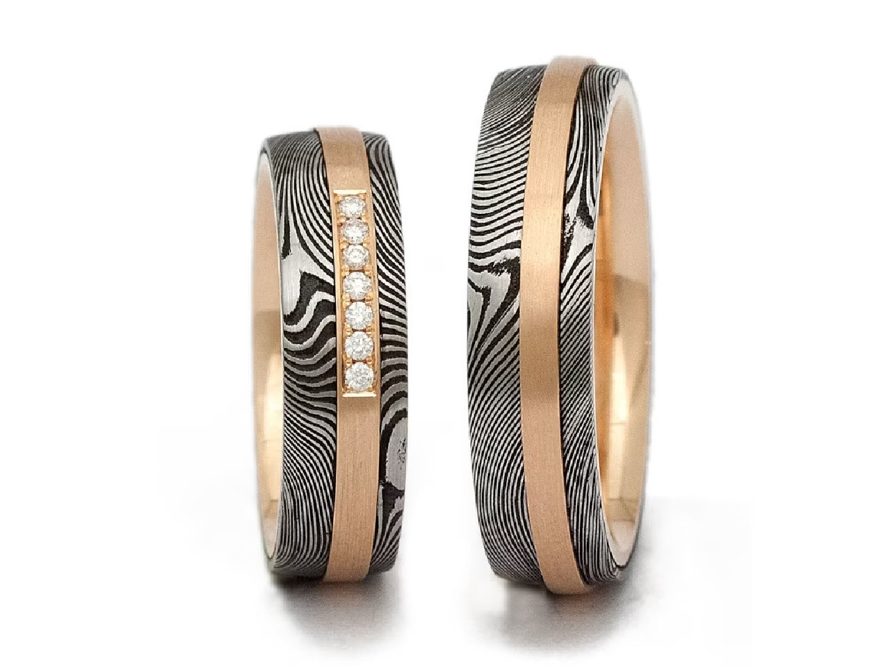 Wagebundt Trauringpaar Damaszenerstahl