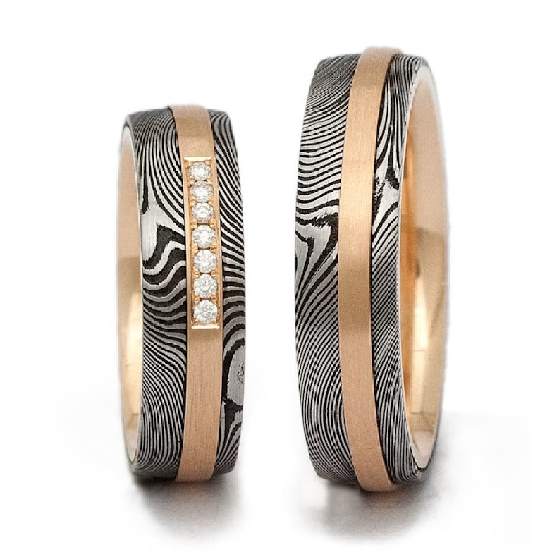 Wagebundt Trauringpaar Damaszenerstahl