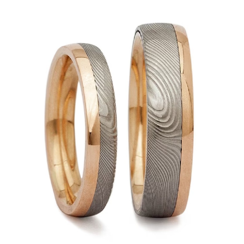 Wagebundt Trauringpaar Damaszenerstahl