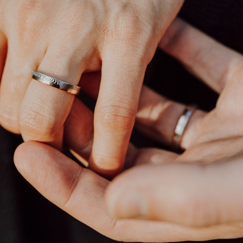 Wagebundt Trauringpaar Damaszenerstahl