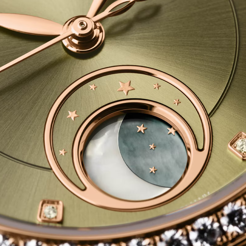 Neuheiten 2024 - Bildgalerie Glashütte Original Lady Serenade mit grünem Zifferblatt und Mondphase mit Perlmutt und Sternen