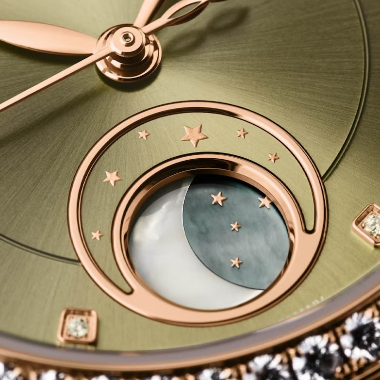 Neuheiten 2024 - Bildgalerie Glashütte Original Lady Serenade mit grünem Zifferblatt und Mondphase mit Perlmutt und Sternen