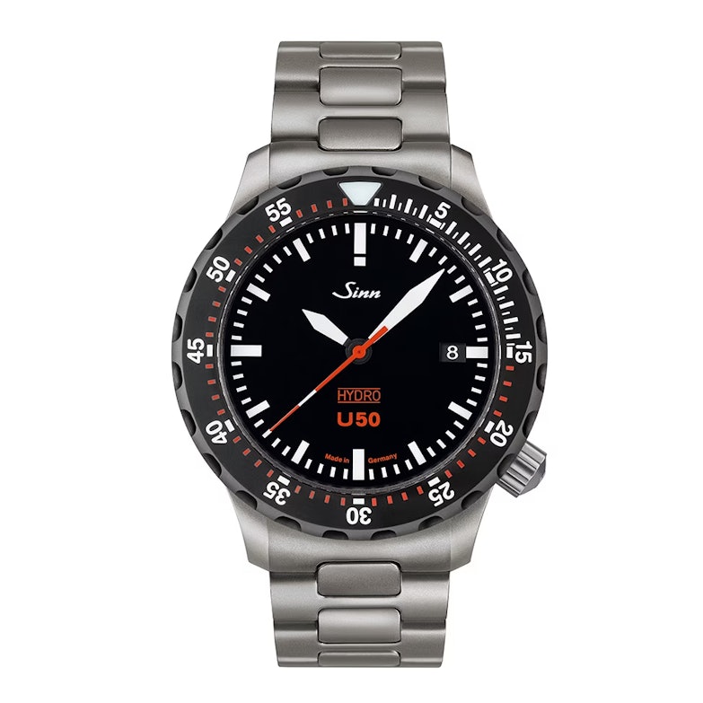 Neuheiten 2024 - Bildgalerie Sinn Spezialuhren U50 HYDRO Modell mit schwarzem Zifferblatt und Metallband
