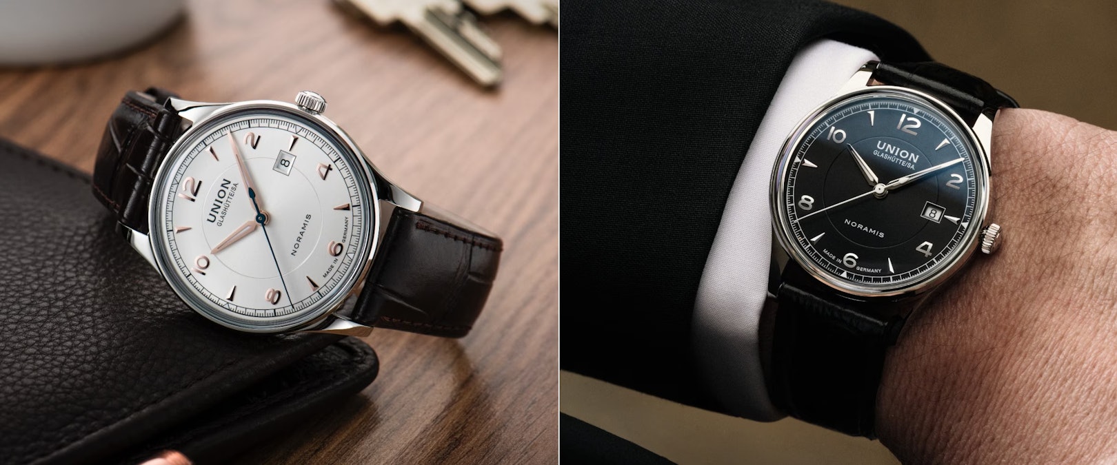 Neuheiten 2024 - Union Glashütte Noramis Datum in Silber (links) und Schwarz (rechts)