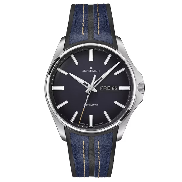 Neuheiten 2024 - Bildgalerie Junghans Meister S mit blauem Zifferblatt und Lederband