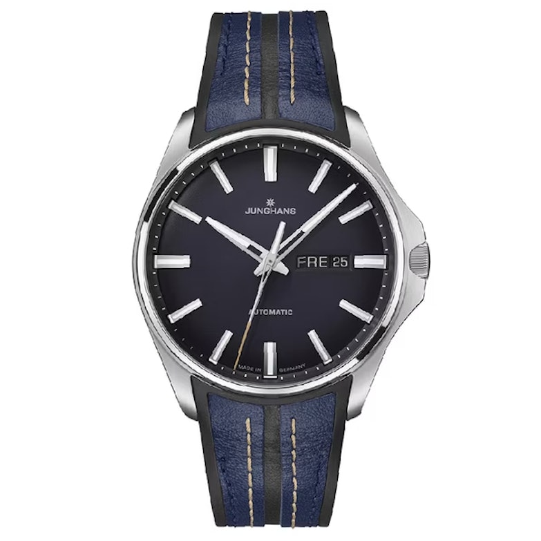 Neuheiten 2024 - Bildgalerie Junghans Meister S mit blauem Zifferblatt und Lederband