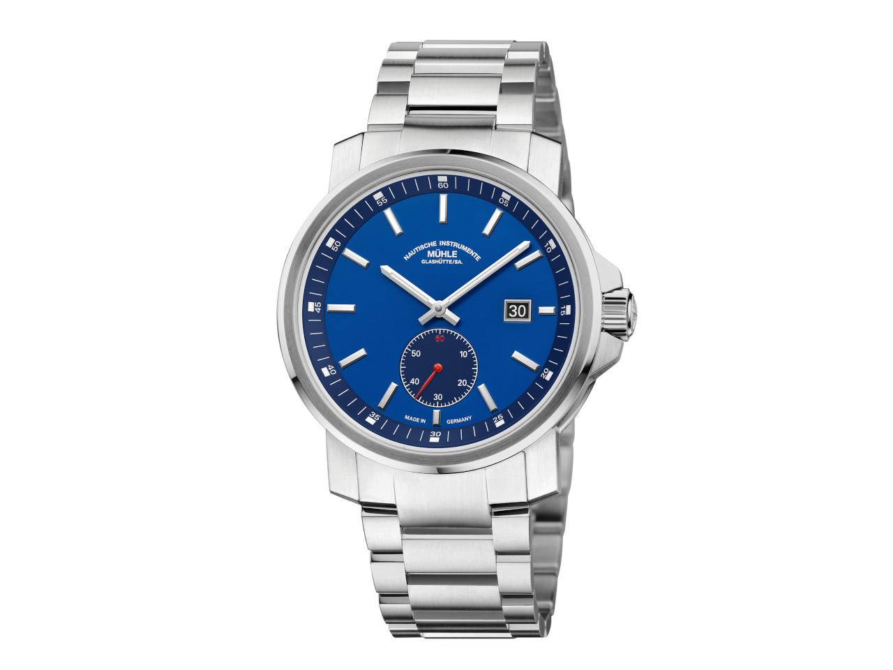 Mühle Glashütte 29er Big Kleine Sekunde blaues Zifferblatt Metallband